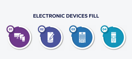 infographic element template with electronic devices fill filled icons such as monitor tablet and smartphone, edit smartphone, system unit, folding phone vector.
