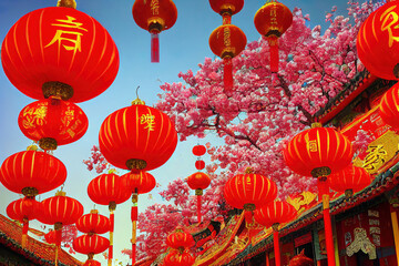 chinese new year lanterns in temple