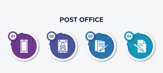 infographic element template with post office filled icons such as callphone, speaker box, , paper note vector.