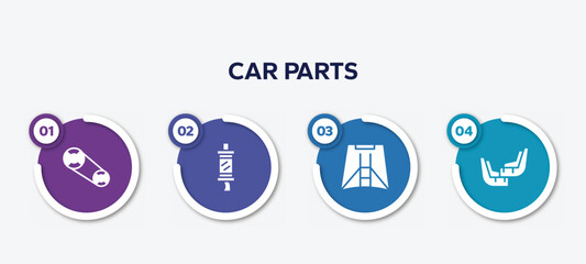 infographic element template with car parts filled icons such as car camshaft, car silencer, hood, mud flap vector.