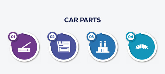 infographic element template with car parts filled icons such as car handbrake, car glove compartment, distributor cap, brake pad vector.