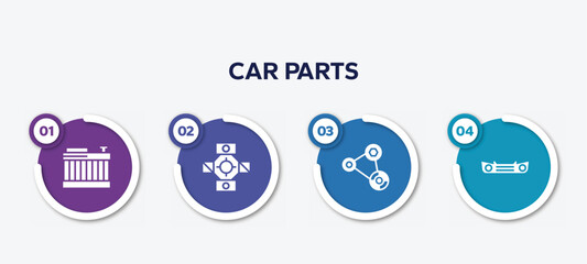 infographic element template with car parts filled icons such as car radiator, car universal joint, fan belt, bumper vector.