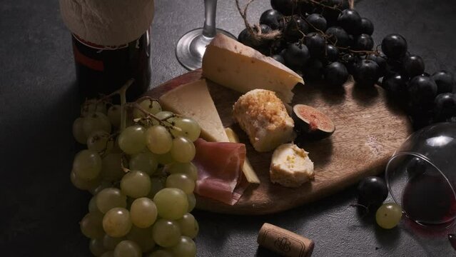still life cheese grapes and figs