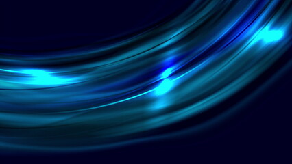 Dark blue glossy glowing waves abstract background