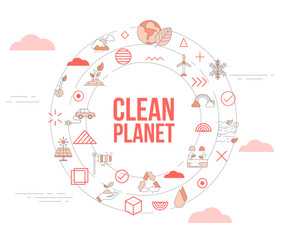 clean planet concept with icon set template banner and circle round shape