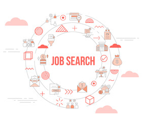job search concept with icon set template banner and circle round shape