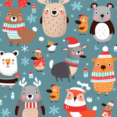 Weihnachtliche Pattern mit Tieren, made by AI, künstliche Intelligenz