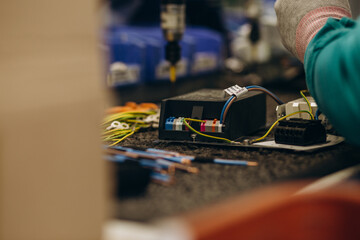 Street lighting factory. Conveyor for the production of street lamps
