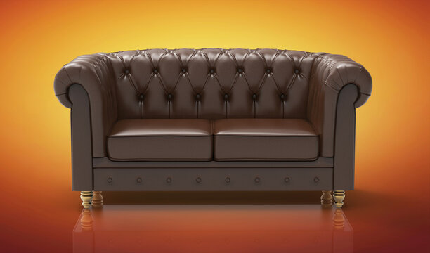Brown soft leather luxurious sofa isolated. 3d illustration