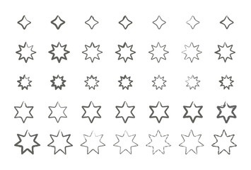 different pointed stars set of black and white icons