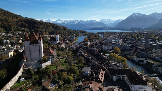 Thun center drone climb up - Aerial 4K
