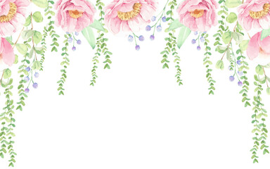 watercolor pink peony flower bouquet  background