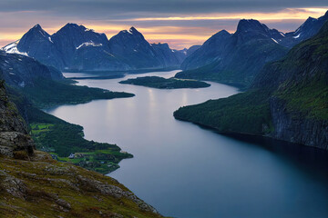 norway fjord landscape, mountains and rivers background