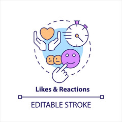 Likes and reaction concept icon. Social media interaction. Quick expression abstract idea thin line illustration. Isolated outline drawing. Editable stroke. Arial, Myriad Pro-Bold fonts used