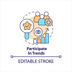 Participate in trends concept icon. Popularity content. Expand broader audience abstract idea thin line illustration. Isolated outline drawing. Editable stroke. Arial, Myriad Pro-Bold fonts used