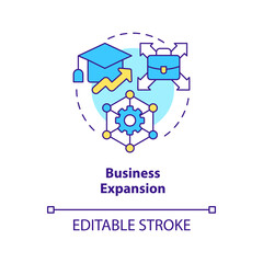 Business expansion concept icon. Development. Industry specific education abstract idea thin line illustration. Isolated outline drawing. Editable stroke. Arial, Myriad Pro-Bold fonts used