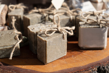 Homemade Herbal Soap with Flower Petals on Market
