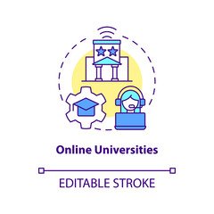 Online universities concept icon. E learning. Educational service provide abstract idea thin line illustration. Isolated outline drawing. Editable stroke. Arial, Myriad Pro-Bold fonts used