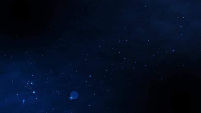Flying snow on dark blue background. 4K motion graphics.