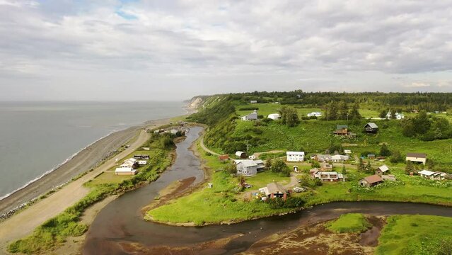 Aerial view of Ninilchik Village, Alaska, United States