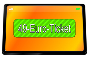 Tablet computer with 49 Euro Ticket - 3D illustration