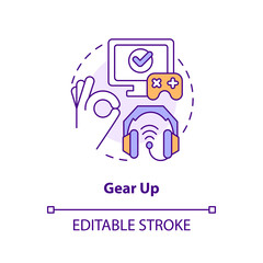 Gear up concept icon. Live streaming. Online streamer. Getting into esports abstract idea thin line illustration. Isolated outline drawing. Editable stroke. Arial, Myriad Pro-Bold fonts used