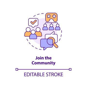 Join community concept icon. Live streaming. Online streamer. Getting into esports abstract idea thin line illustration. Isolated outline drawing. Editable stroke. Arial, Myriad Pro-Bold fonts used
