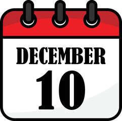 Calendar day - 10 December vector illustration flat style.