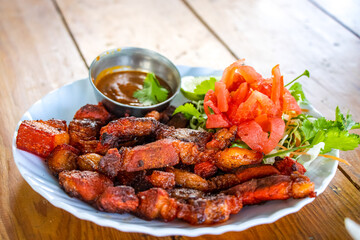 Spicy Fried Roasted Grilled Pork with Chutney Nepali Style