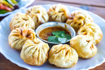 Obraz na płótnie Canvas Nepali Style Fried Tibetan Momo Dumplings