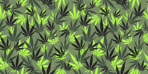 Trendy camouflage military pattern cannabis leaf. Vector camouflage pattern for clothing design.