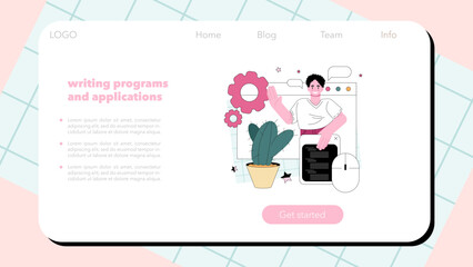 Programming web banner or landing page. Idea of coding, testing