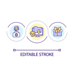 Hacker tactic loop concept icon. Infected files. Computer virus. Digital threat. Cyberattack abstract idea thin line illustration. Isolated outline drawing. Editable stroke. Arial font used