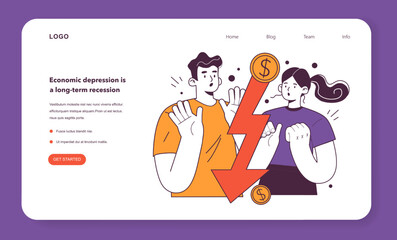 Economic depression, financial rate crash web banner or landing page