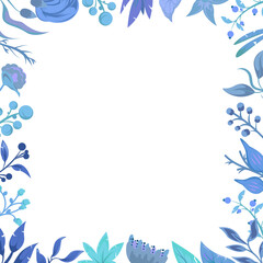 Fototapeta na wymiar winter decorative frame with blue cold floral plant element