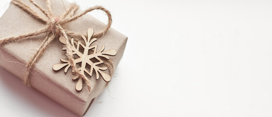 Eco christmas preparation. Christmas and zero waste. Eco friendly packaging gifts in kraft paper