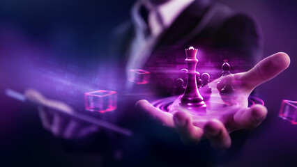 Business leadership concept. A strong leader, like a king on a chessboard, leads a company to...