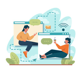 Online communication. Video conferencing through device with internet