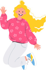 Jumping girl character flat illustration