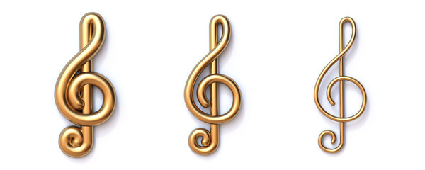 Set of Three golden treble clef 3D