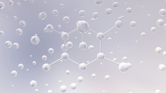 Background with molecule,3D Collagen serum and vitamin hyaluronic acid skin care solutions 