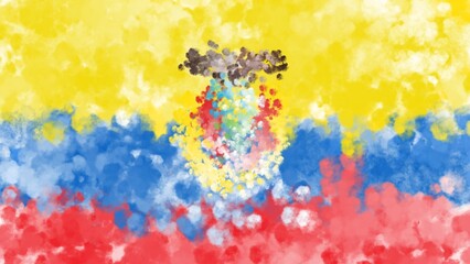 Colorful Ecuador flag theme with colorful blue red white watercolor art background. Celebration of world cup soccer competition. 