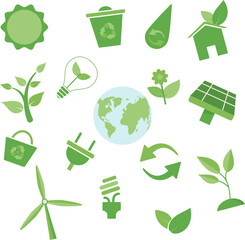eco icon set. eco friendly, ecology, green technology and environment symbols. vector images in flat style
