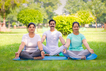 Indian Group doing yoga in garden