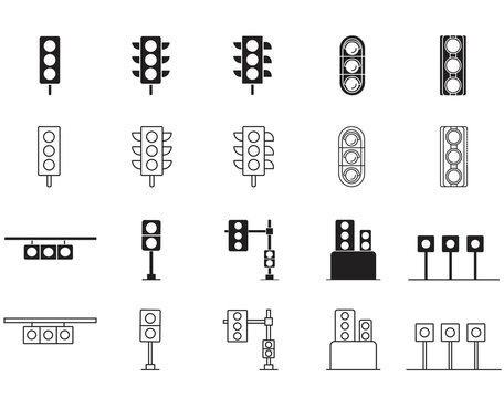 Traffic lights icon set. Stoplight sign. Filled semaphore symbol. Traffic lights collection in glyph. Lines with editable stroke