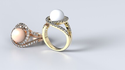 wedding, ring, gold, silver, diamond, engagement, pearl, fashion, marriage, stone, 3d render