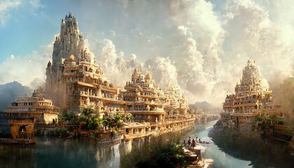 Naklejka premium AI generated image of a very large grand ancient Hindu kingdom in south India
