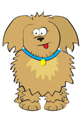 Brown dog with blue collar, isolated, vector illustration