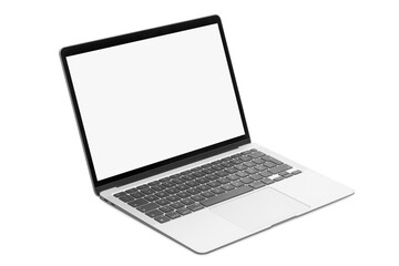 modern laptop computer on the tabl on the white 
blackboard background - obrazy, fototapety, plakaty