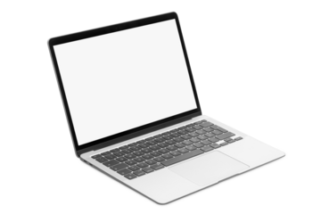 modern laptop computer on the tabl on the white 
blackboard background
